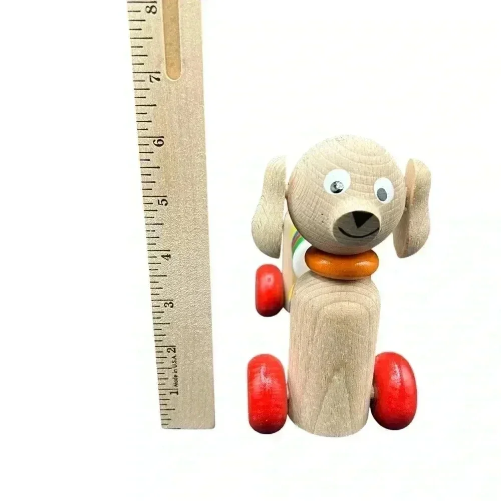 WOODEN ABACUS DOGGIE PUSH TOY TOXIC FREE PAINT HANDMADE LEARNING COUNTING TOOL